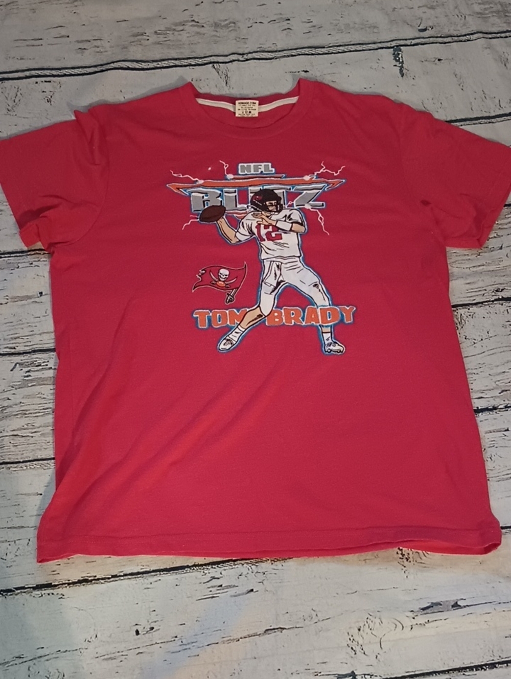 Homage Men's Red Tom Brady Graphic Vintage Look Tee Shirt L
